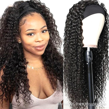 Factory Supplier Selling Unprocessed Natural Hair Headband Wigs For Women Peruvian Glueless Kinky Curly Human Hair Wigs In Stock